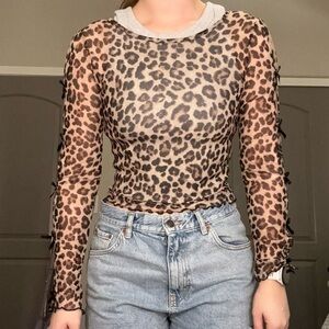Leopard Print Mesh Top
